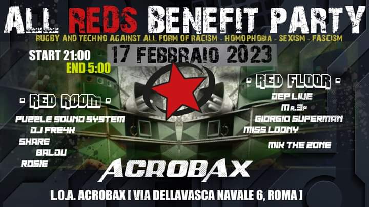 Venerdì 17 Febbraio/ All Reds Benefit Party